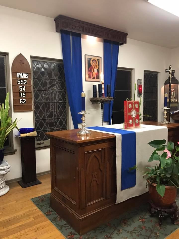 altar decorated for Advent